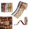 Polyester Ribbon for Christmas Presents Gold Foil Ribbon, Merry Decorative Fabric Trees Holiday Gift Packing, Xmas Party Decorations Glittering Text