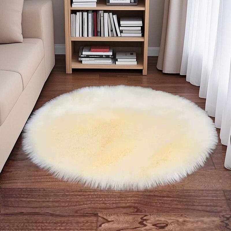 Runder Plüsch-Teppich aus Kunstwolle für Schlafzimmer & Wohnzimmer