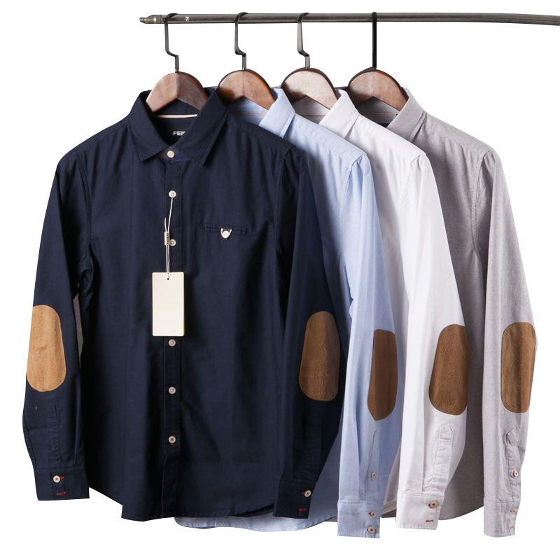 Spring Men Oxford Retro Shirt Japanese Business Casual Trendy Fashion Loose Tops Male Brand Long-Sleeved Patch Shirts Clothes