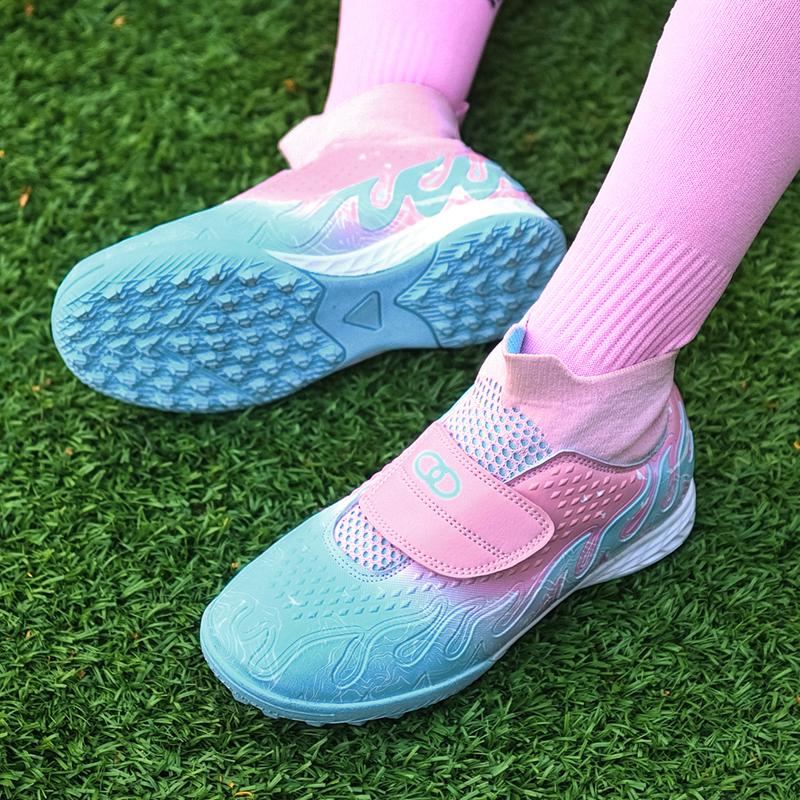 High Quality Turf Soccer Shoes Boys Girls High Top HOOK&LOOP Kids Futsal Sneakers Fashion Green TF Football Boots For Children