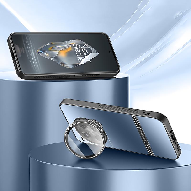 

For OnePlus Ace 3 Pro 5G Case PC+TPU Matte Anti-Fingerprint Phone Cover with Lens Kickstand Navy Blue