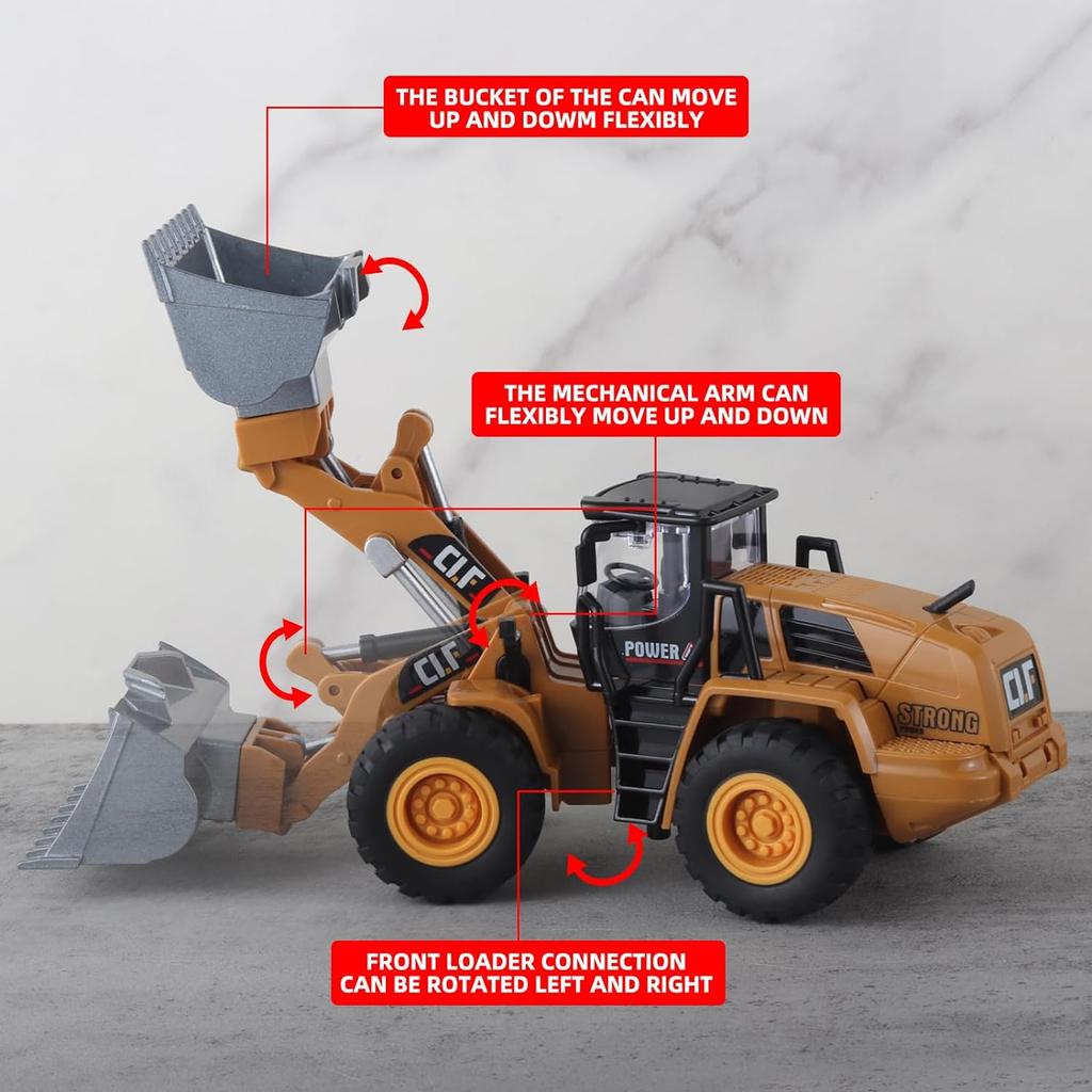 Bulldozer-Spielzeug im Maßstab 1/50, Bau-LKW-Radlader, Bulldozer-Spielzeug mit simulierten Lichtern, Bulldozer-Modell-Konstruktionsspielzeug für Jungen im Alter von 3–5 Jahren