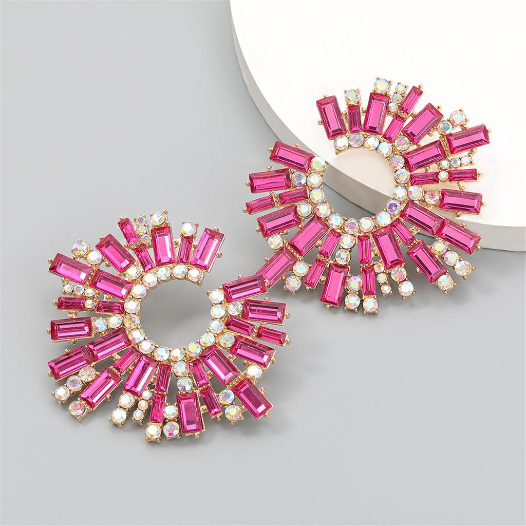 Exaggerated Crystal Flower Earring Sparkling Sunflower Earrings Colorful Large Circle Shape Stud Ear Rings Ornament