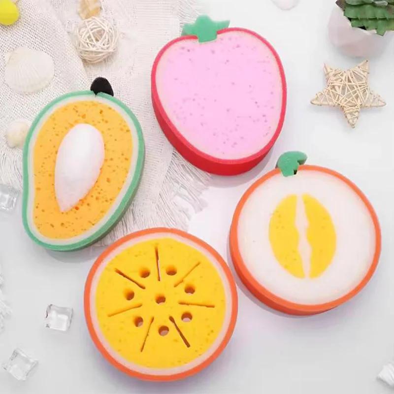 Essential baby and adult bath scrub sponge (1/4 piece) - Cute fruit shaped, children s body cleaning bath sponge