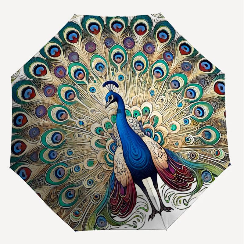 1PC peacock feathersAutomatic Open/Close Umbrella with Windproof, 8-Rib Sturdy Canopy, Durable Ribs, Fashionable Design1295A