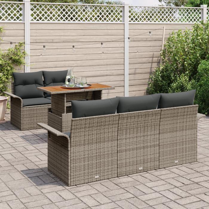 VidaXL Ensemble de canapé de jardin 6 pièces avec coussins gris en poly rattan et acacia 3349271