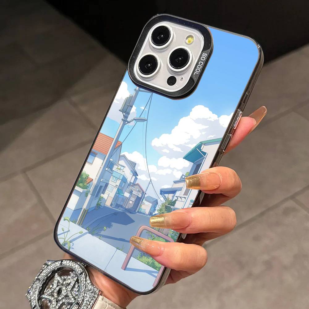 Japanese Aesthetic Anime Street Phone Case For iPhone 17,16,15,14,13,12,11 Plus,Pro Max,XS,Colorful Silver Black Cover
