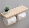Doppelter Toilettenpapierhalter mit Holzregal, Wandmontage, Naturholz, mit Ablagefach [Parallelimport]
