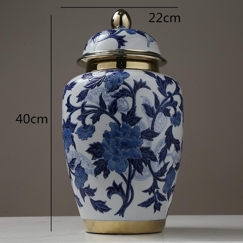 Creative Ceramics Chinese Retro Storage Tank Vase with Cover Crafts Decoration Tea Jar Candy Storage Jar Modern Home Decoration
