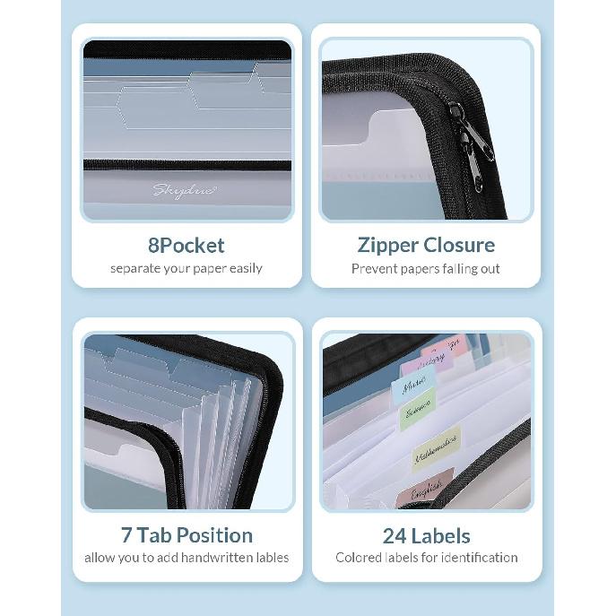 Document Organizer, Accordion Folder with Front Pocket, 7 Pocket Expanding File Folder, Letter Size, Important Document Folder with Double Zipper,