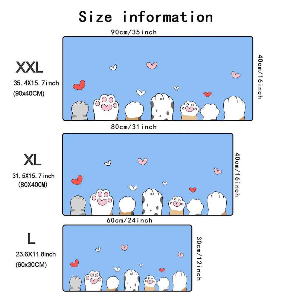 Cute Cat Mouse Pad XXL Large Gaming Desk Mat Kawaii Keyboard Pad Anti-Slip Rubber LockEdge Computer Table Mat Office Accessories