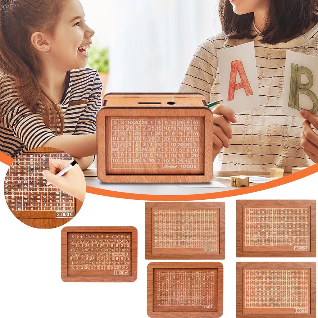 Cash Wooden Savings Box, Savings Challenge Box, Cash Savings Bank, Wooden Cash Savings Box With Money Goal And Numbers