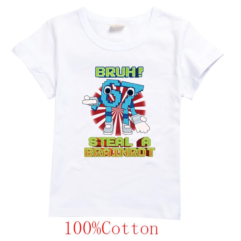 9192 Kids Boys Girls Steal a Brainrot 67 Six Seven Print Short Sleeves Cotton T-Shirt