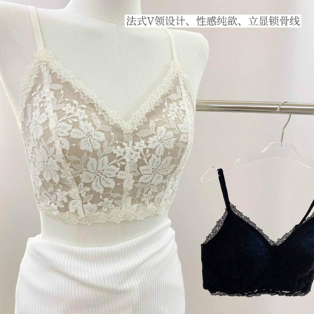 Lace Pure Desire Wind Tube Top Anti-light Underwear Women's Small Breasts Gather and Fix Integrated Cup Beauty Vest Without Steel Ring