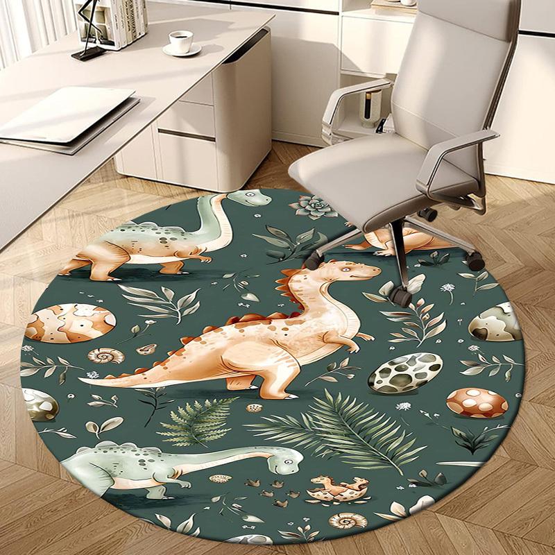 1PC Dinosaur Pattern Non-Slip Floor Round Carpet, Office, Family, Bedroom, Large Area Rug Indoor Rugs, Durable Polyester-L0379