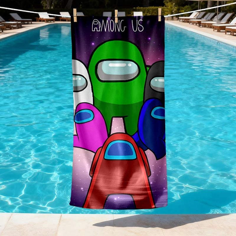 Among Us Print Beach Towel Design, Soft, Lightweight. for Home Bathroom, Spa, Pool, Yoga, Surfing, Camping, Gift for Family, Friend