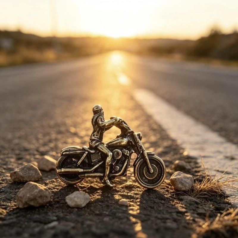 Figurka motocyklisty ze stopu cynku w stylu vintage, z drobnymi detalami, antyczne wykończenie. Do dekoracji domu, biurka. Prezenty dla pasjonatów motocykli