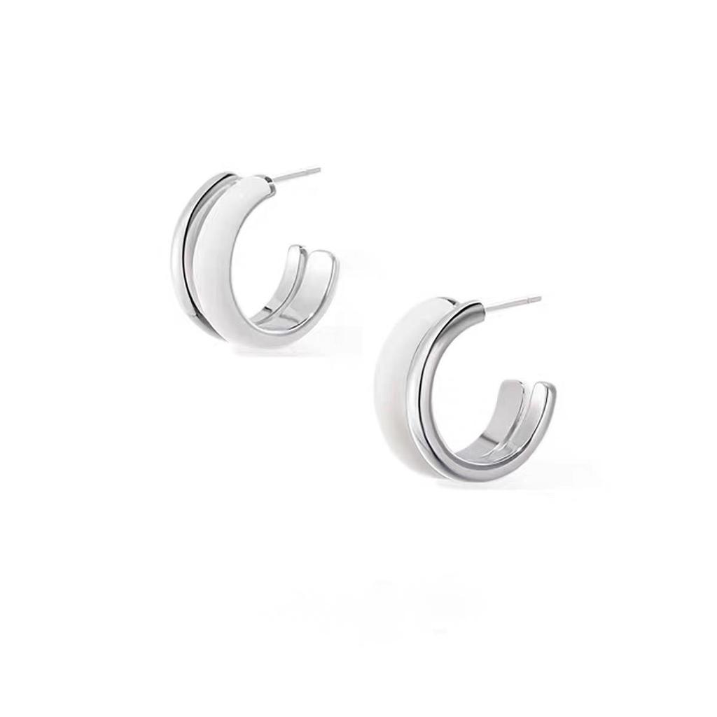 25 Nowych Szykownych Podwójnych Emaliowanych Kolczyków Koła: Eleganckie Francuskie Luksusowe Kolczyki Sztyfty dla Kobiet