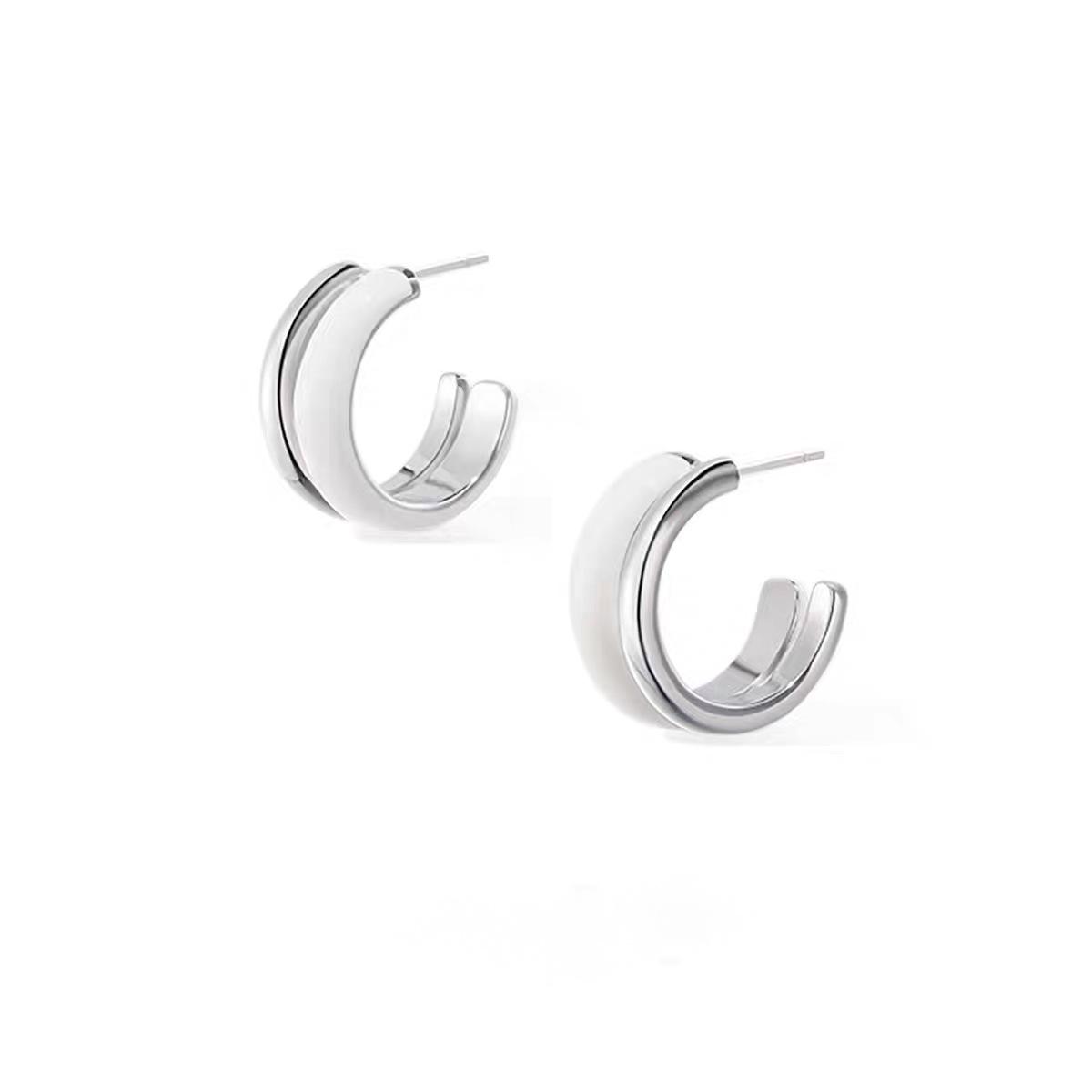 25 новых стильных эмалированных серег-обручей двойной слой: Элегантные Французские Роскошные Серьги-Гвоздики для Женщин