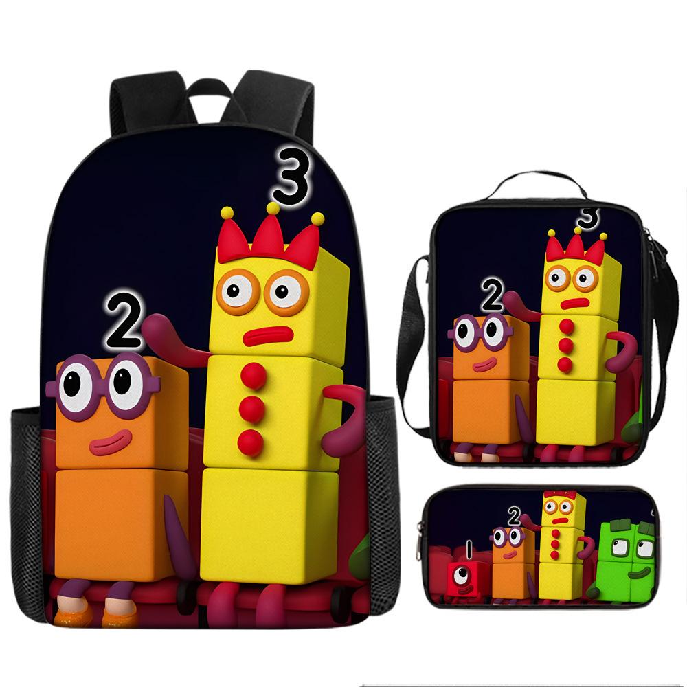 Digital Building Blocks Numberblocks School Bag Large Capacity Game Backpack Satchel Bag Pencil Bag Backpack Three-piece Set