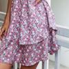 Aboe Knee Short Puff Sleeve Women Spring Summer Dress A-Line Slash Neck  High Waist Slim Cascading Ruffle Floral Print S-XL
