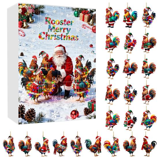 Christmas Chicken Advent Calendar 24-Day Countdown Box with Easy-Open Windows Multifunctional Holiday Decoration