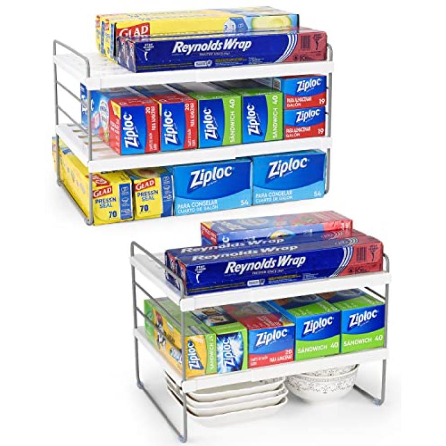 

2 Pack Expandable Kitchen Wrap Organizer Rack Height Width Adjustable Aluminum Foil and Plastic Wrap Organizer for Pantry Cabin United States