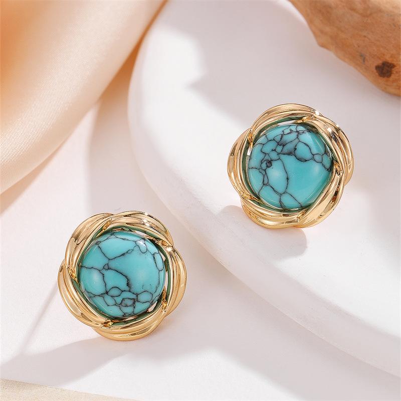 Retro Turquoise Stud Earrings - Sophisticated, Niche Design, Luxurious and Unique Earrings