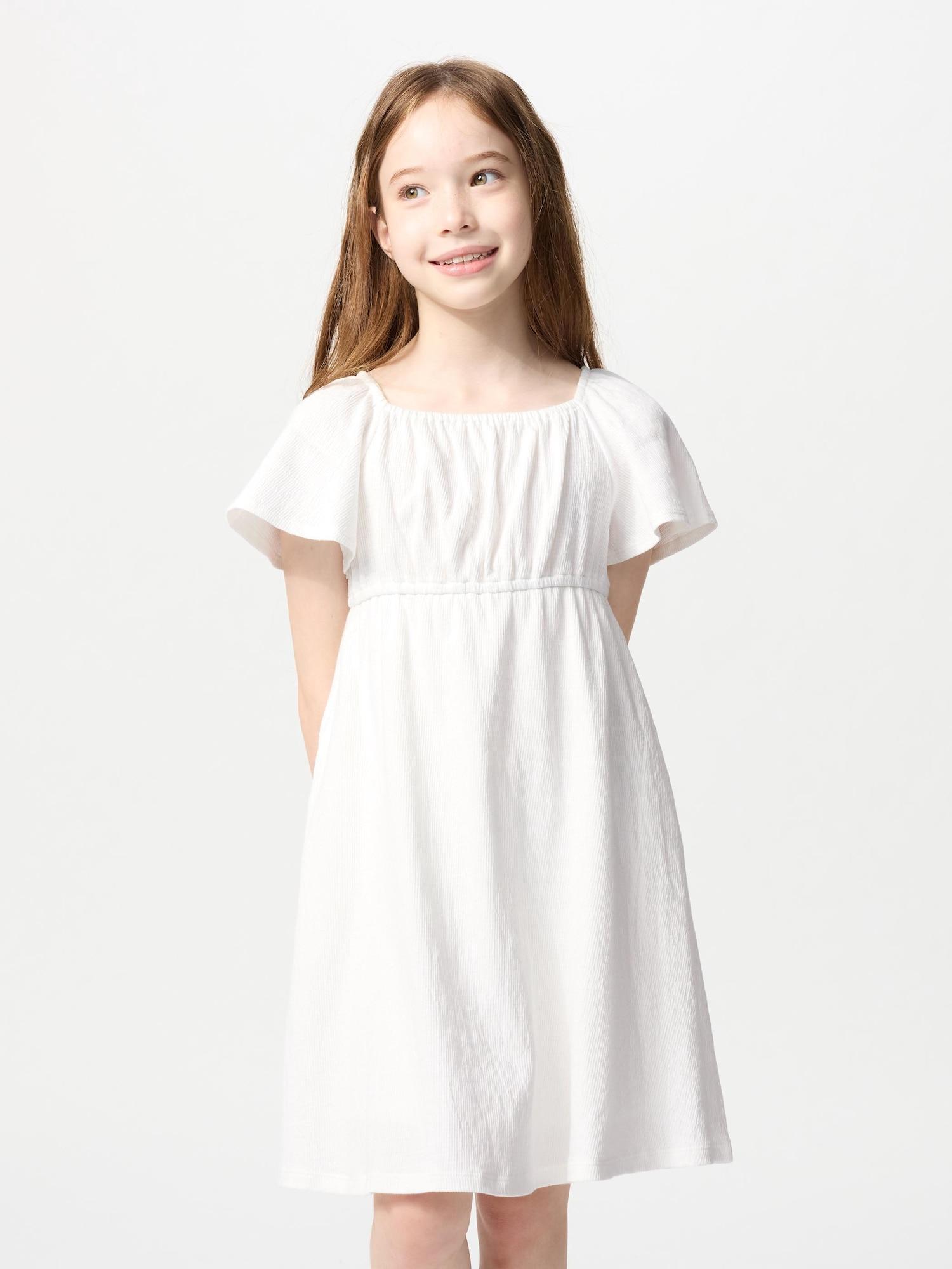 

Uniqlo Japan Girls Flare Sleeve Dress Short Sleeve 01 OFF WHITE/110
