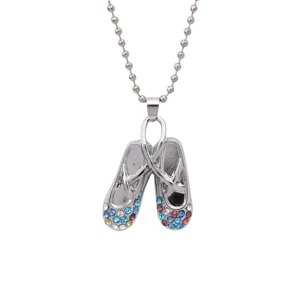 Women Girls Dazzling Crystal Dance Shoe Dress Design Necklace Full Colorful Rhinestone Pendant Beads Chain Choker