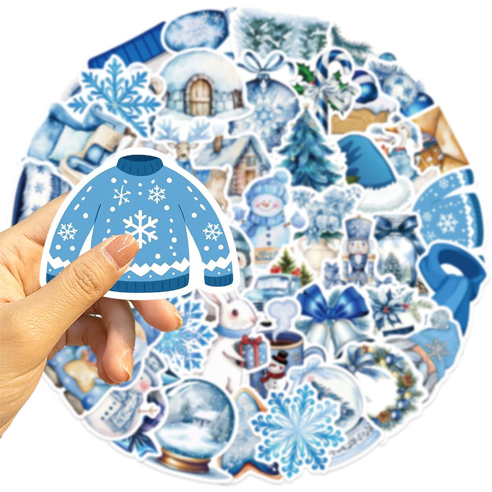10/30/50pcs Cute Blue Winter Christmas Aesthetic Stickers Decals DIY Stationery Suitcase Phone Waterproof Kawaii Sticker Kid Toy