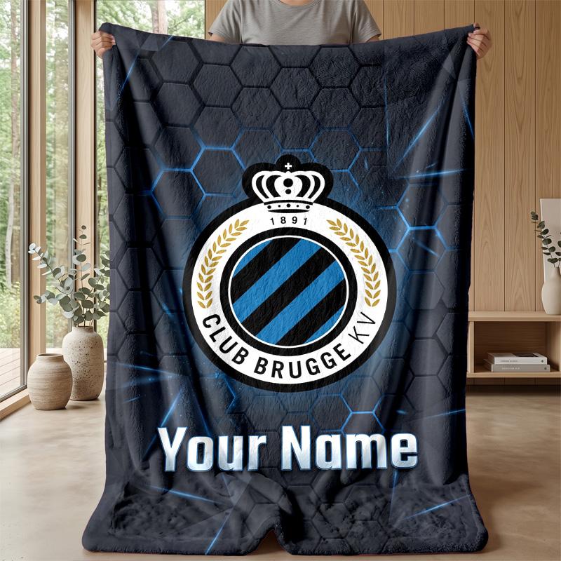 Custom Text Flannel Throw Blanket, Lightweight Cozy Bed Sofa BlanketClub Brugge FC