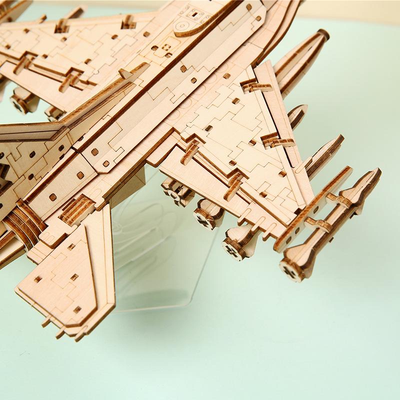 3D Wooden Fighter Jet Jigsaw Puzzle: Children's Educational Science and Technology Toy Assembly Model Ornament