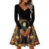 Women's V-Neck Long Sleeve Vintage Halloween Print Dress for Casual Everyday Wear