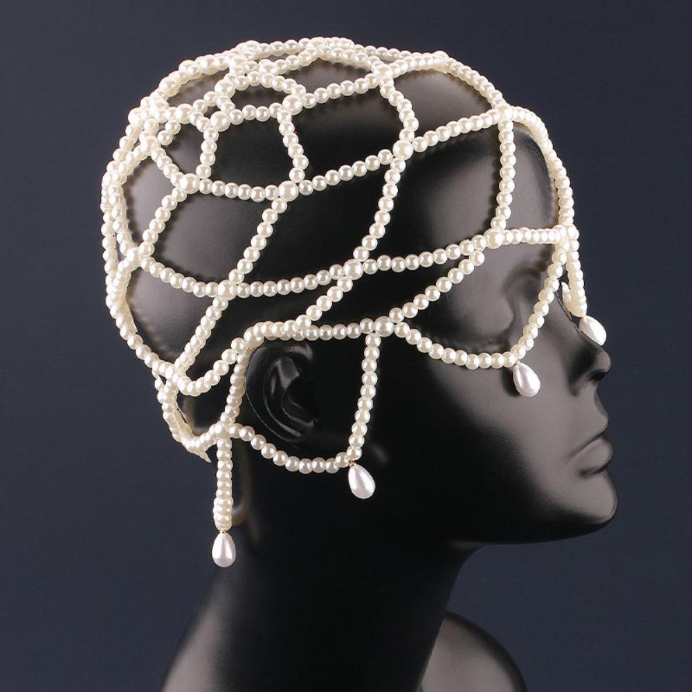 Pearl Beaded Headwear Tassel Bride Headpiece Fashion Pearls Weave Hat  Women
