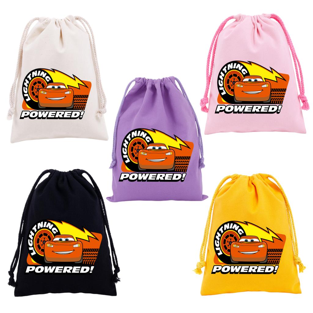 Cars Lightning McQueen Drawstring Bags Cartoon Anime Character Print Large Capacity Canvas Storage Bag Party Gift Candy Bag