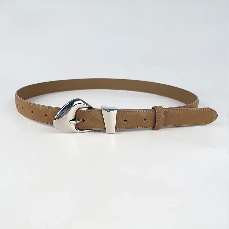 

2024 Дизайн Нубук-кожа Женские джинсы ремень ремень нестандартной пряжки золота серебра высокого качества из натуральной коровьей кожи пояс Femme 105CM