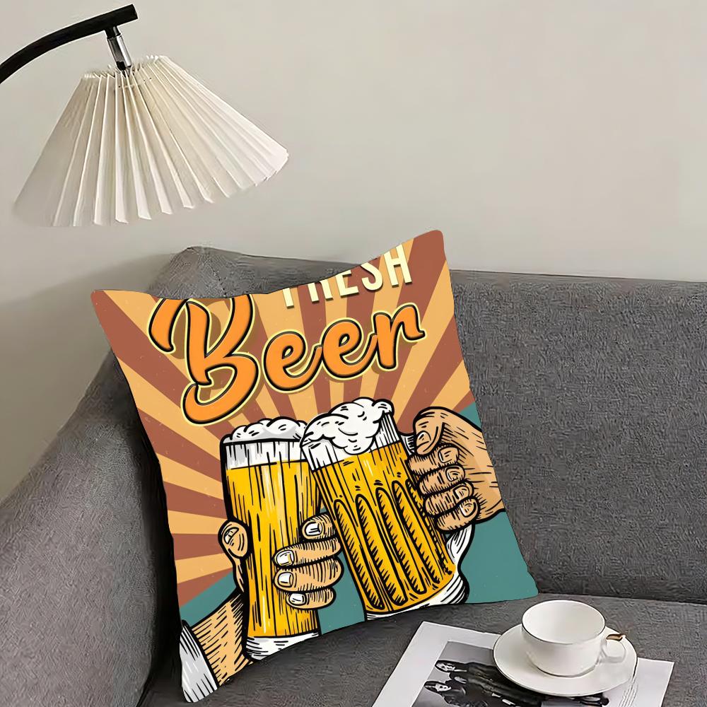 Poszewka na poduszkę w stylu retro z motywem piwa i wina, dwustronna, pluszowa – Do samochodu, na sofę, do sypialni, idealna na prezent.