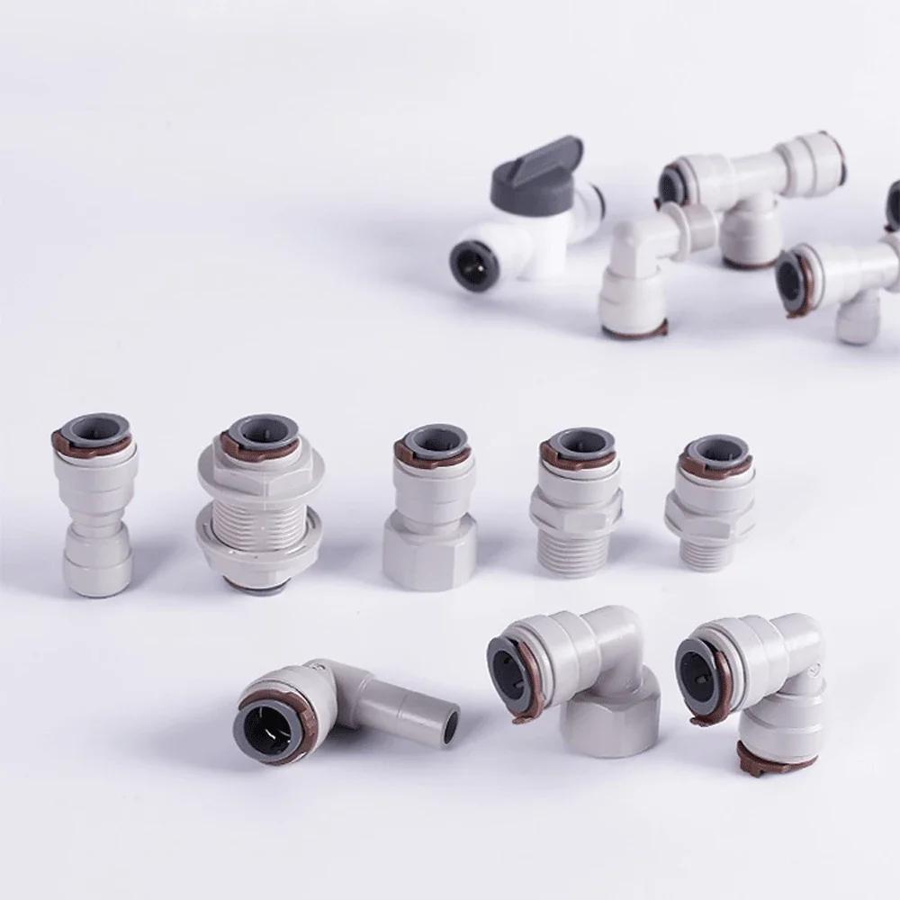Ajuste 3/8" 1/2" DE X 3/8" Tubo Cotovelo Reto T Conector Rápido de Encaixe POM para Aquário Sistema de Osmose Reversa Filtro de Água RO