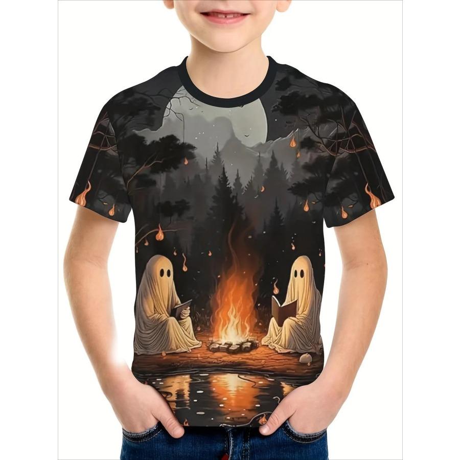 

Детская одежда Футболка для мальчиков с коротким рукавом Детские футболки с забавным принтом на Хэллоуин Детская одежда с круглым вырезом Летняя одежда для девочек 160
