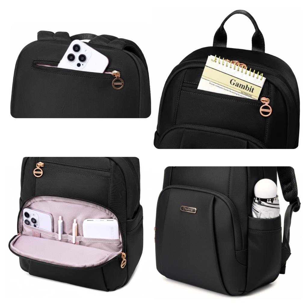 Czarny plecak miejski damski, stylowy i wodoodporny, 9,3 l, na ipada 10,9", modny wybór na co dzień. chantria cb770black.