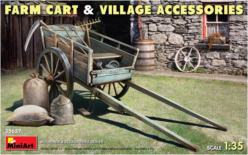 MiniArt Farm Cart and Village Accessories Plastic Model MA35657 1/35