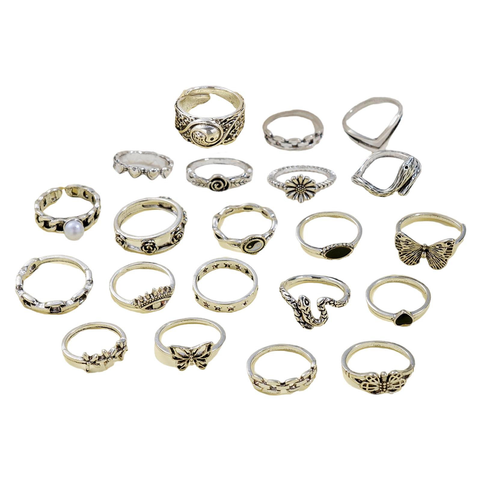 

Набор из 21 винтажного кольца в виде бабочек и сердец, украшение для модных женщин, регулируемые прочные сплавные ювелирные изделия