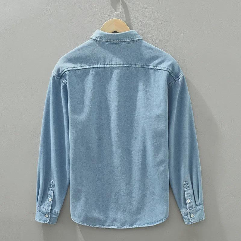 1355 Men's Plush Thick Warm Long-Sleeved Japanese Style Denim Coat Shirt