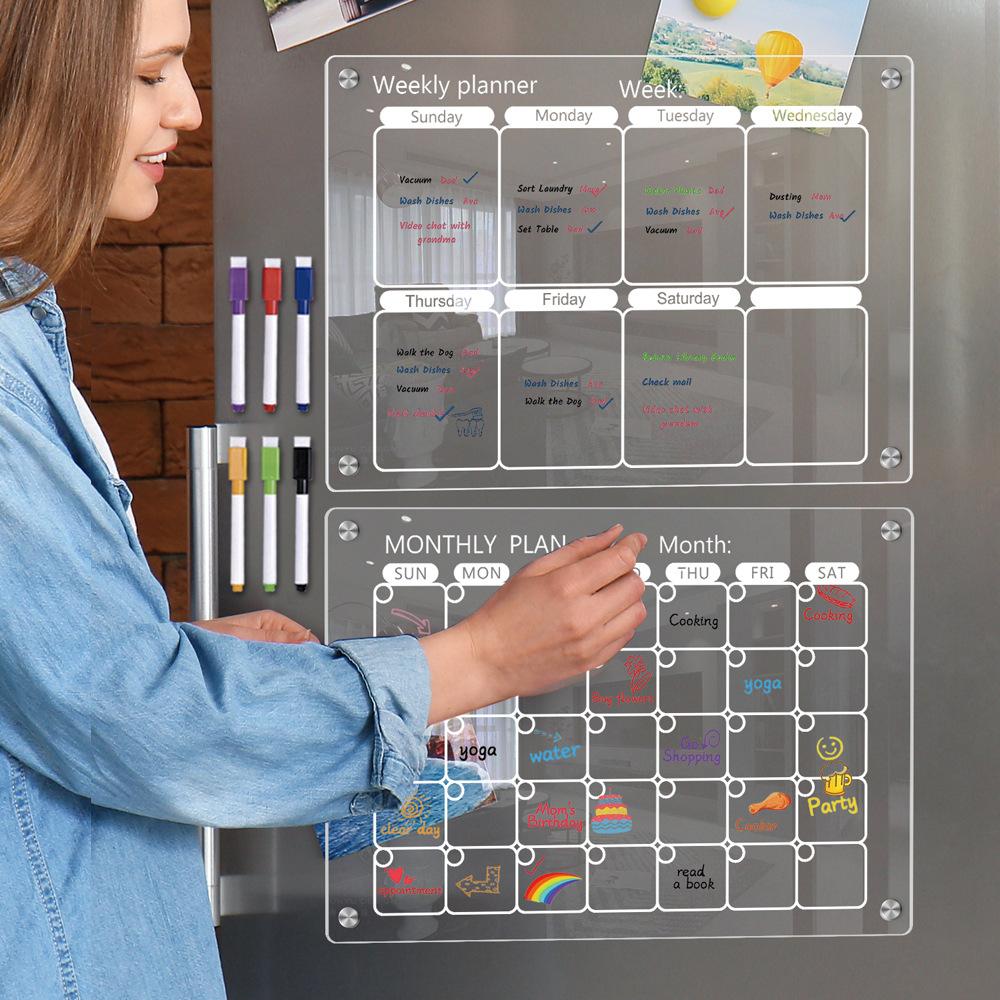 3D Magnetic Acrylic Weekly Plan Memo Message Board Erasable DIY Magnetic Refrigerator Sticker