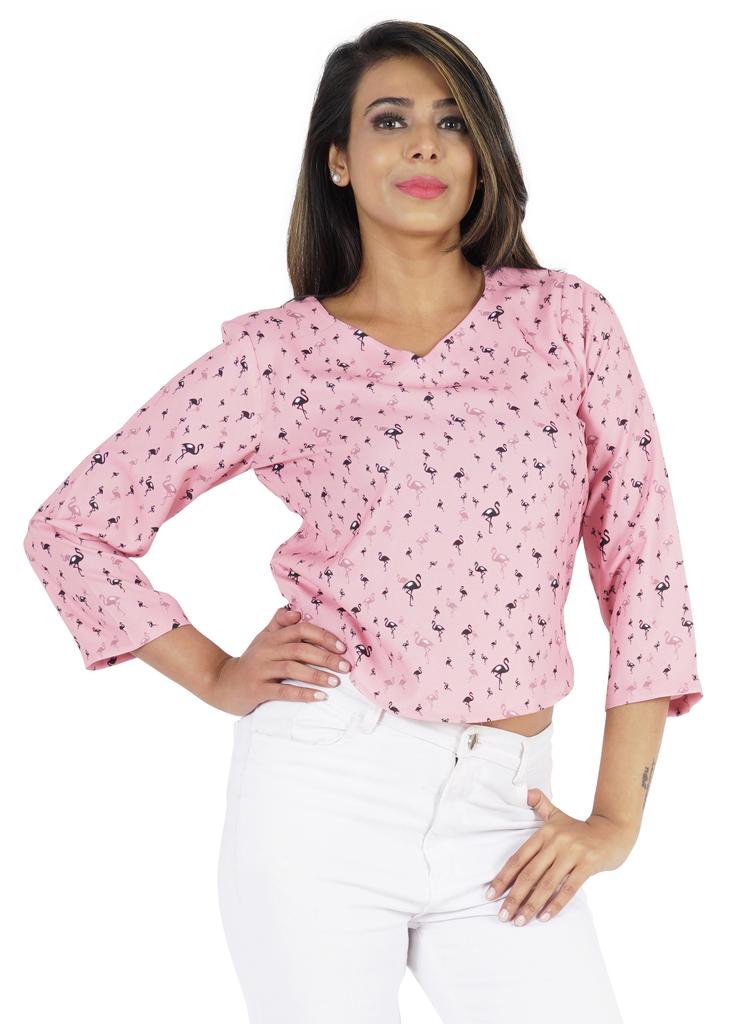 Bimba Womens 3 4th Sleeve Short Top Sweetheart Neck Top Printed Summer