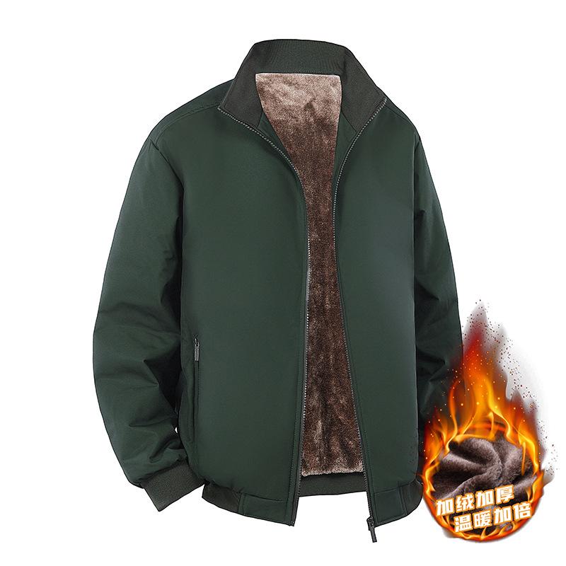 Men's Plus Size Winter Cotton Jacket for Middle-Aged & Elderly Dads, Velvet Lined, Thickened, Padded, Stand-up Collar