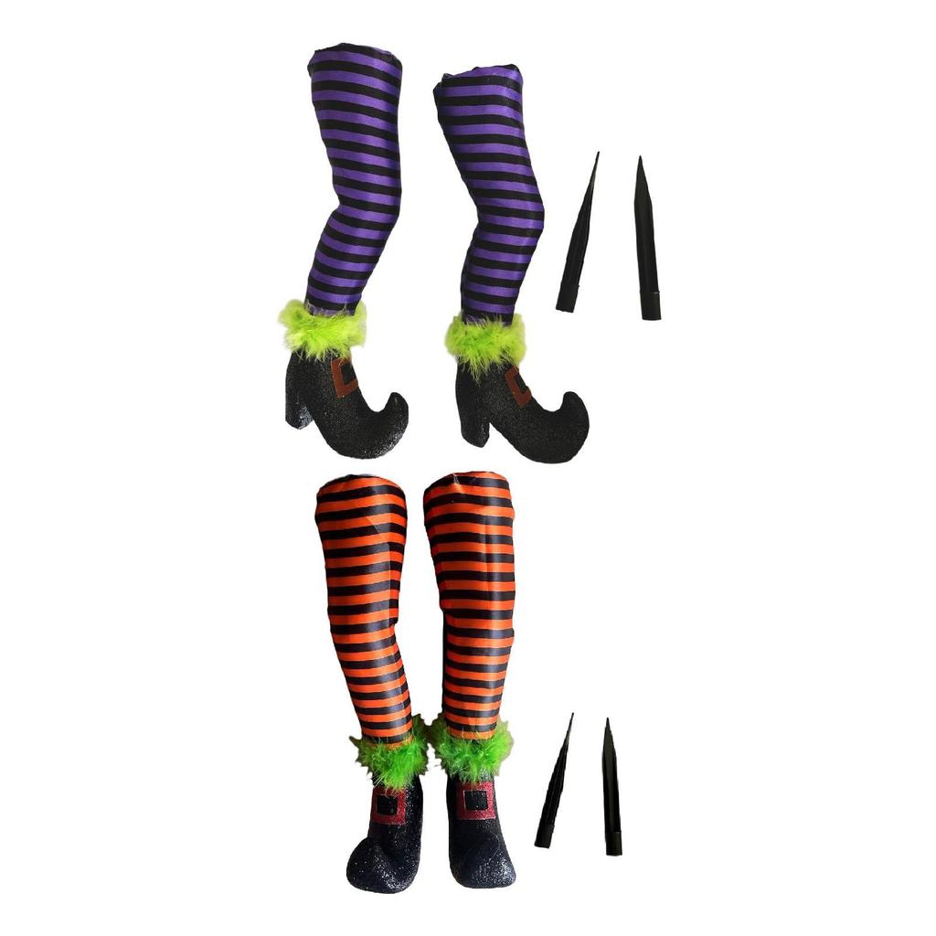 2x Halloween Witch Legs with Stakes Party Haunted House with Shoes Indoor Outdoor Scary Wicked Witch Legs Halloween Decoration