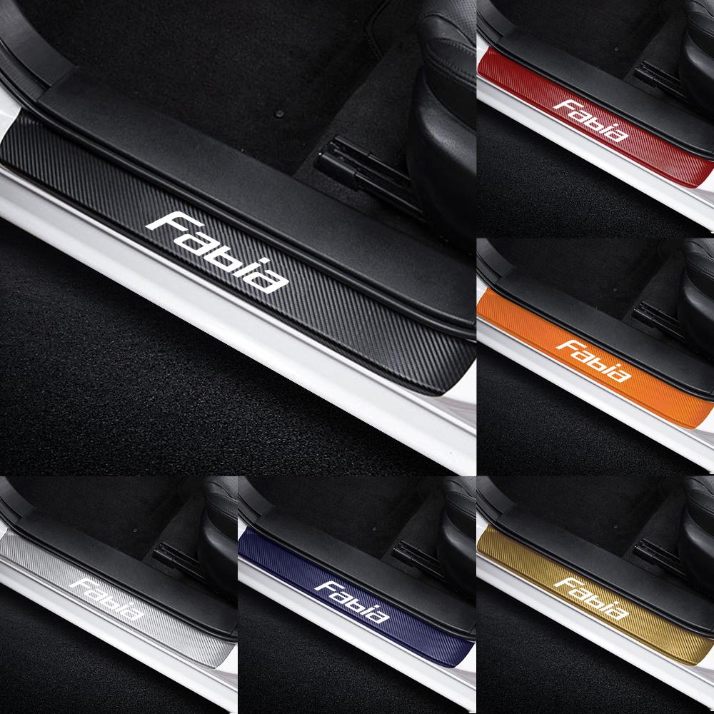 AEA1 4Pcs Car Door Sills Stickers Auto Door Threshold Guard Accessories For Skoda Octavia Kamiq Kodiaq Superb Rapid Karoq Yeti Fabia