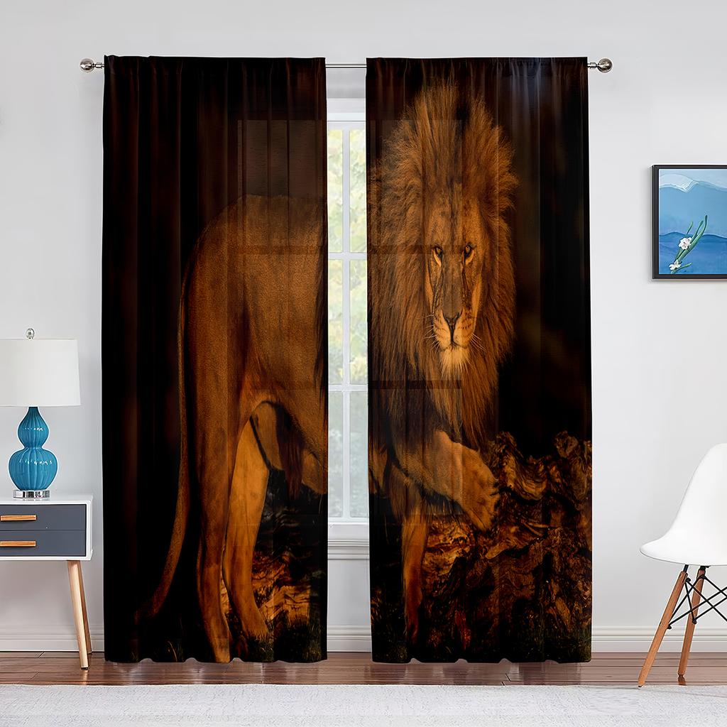 Lion Majestic Wildlife King Chiffon Sheer Curtains for Living Room Bedroom Home Decoration Window Voiles Tulle Curtain Drapes